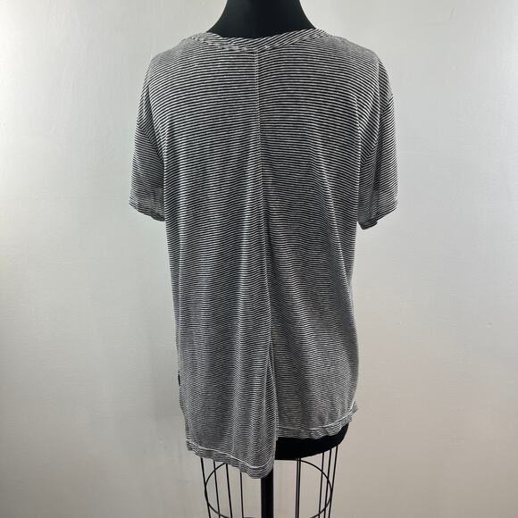 Wilt Black White Top Cotton Striped Ribbed V-Neck Short Sleeve Size Large L USA - Picture 7 of 10